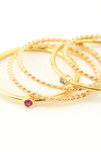 Diamond Pink Sapphire Stacking Ring Twist Ring 14K Solid Gold Ring Layering Ring Unique Ring Solitaire Ring