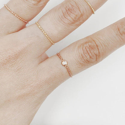 Dainty Diamond Chain Ring, Natural Diamond Set Bezel Chain Ring, Brilliant Cut Diamond Ring, 14K Solid Gold Minimalist Ring, Christmas Gift