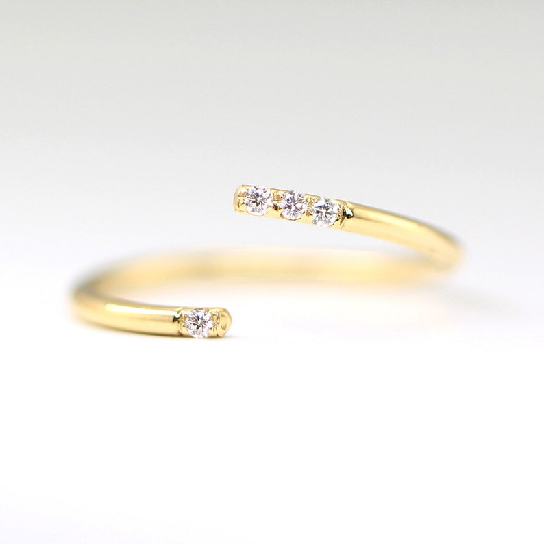 1.3mm Minimalist Twist Open Diamond Ring, 14k Solid Gold 1.3mm Thin Ring with 1mm Diamonds, Diamond Knuckle Rings, Wedding Engagement Ring