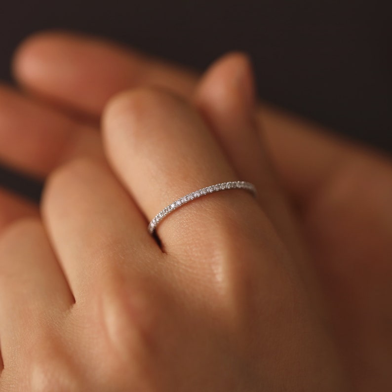 Diamond Eternity Ring, Diamond Wedding Band, Full Eternity Diamond Ring, 14K Gold Diamond Minimalist Ring, Engagement Ring, Anniversary Gift