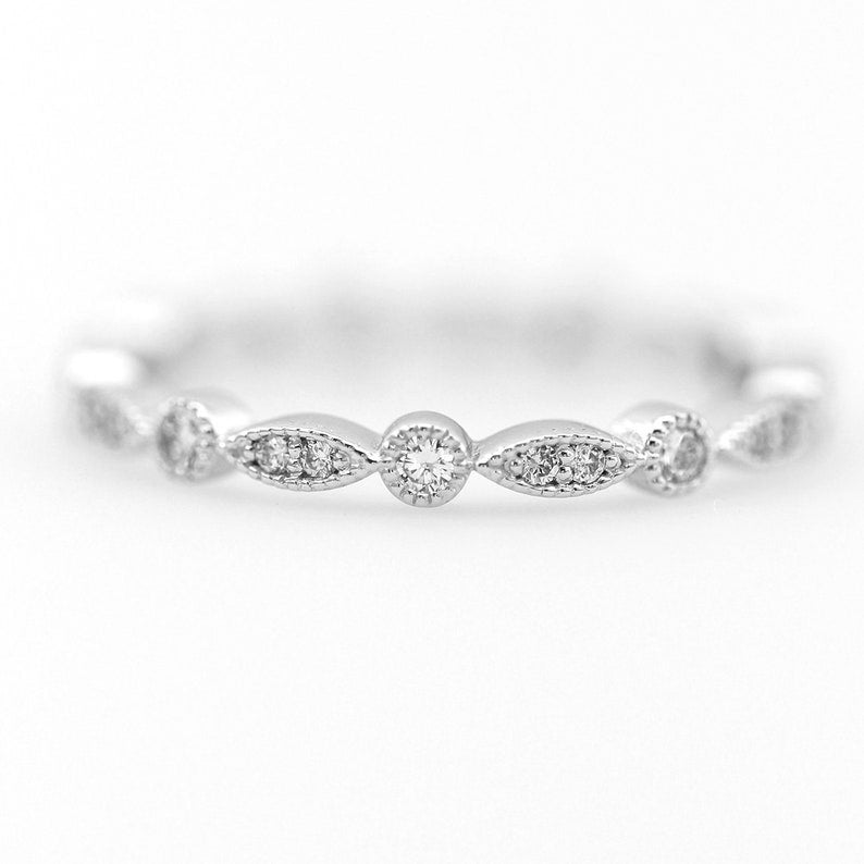 Art Deco Diamond Wedding Ring, Vintage Diamond Wedding Band, Art Deco Diamond Full Eternity Band, Art Deco Diamond Ring, Engagement Ring