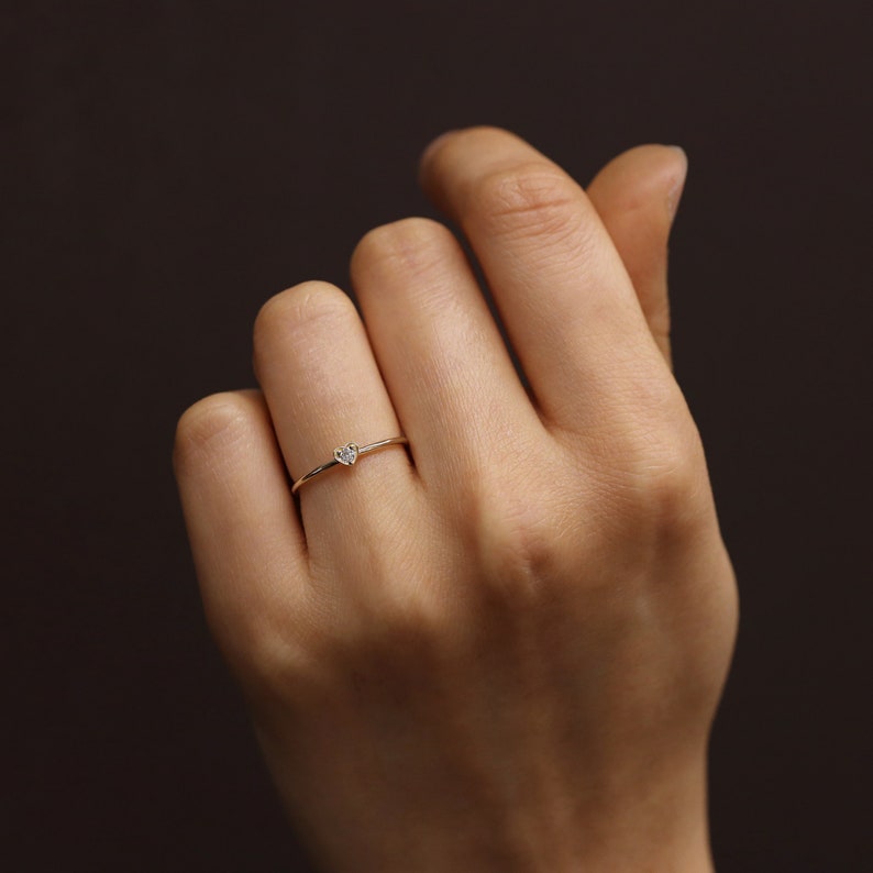 Engagement Ring, Diamond Heart Ring, Diamond Wedding Band, Dainty Heart Diamond Ring, Engagement Band, Heart Ring, Gifts for her