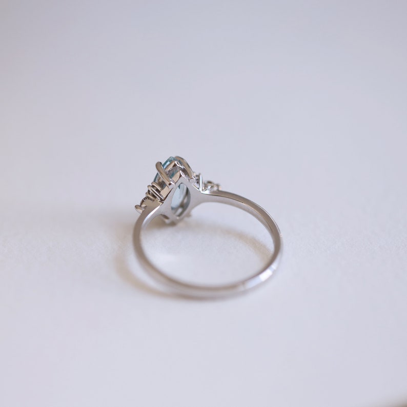 Vintage Style Aquamarine Ring, Aquamarine Eight Diamonds Ring, Aquamarine Birthstone Ring, Marquise Aquamarine Ring, Diamond Aquamarine Ring