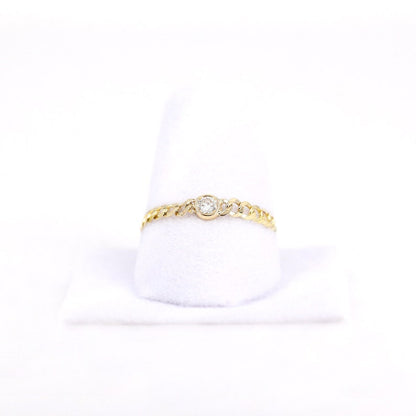 Diamond Ring, Bezel Diamond Flat Cuban Chain Ring, Cuban Chain Diamond Rings, 14K Gold Chain Diamond Set Ring, Eternity Chain Diamond Ring