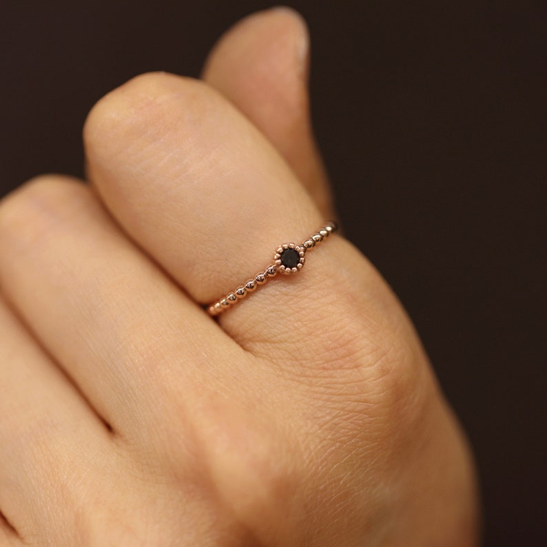 Black Diamond Beads Ring / Brilliant Round Cut Black Diamond Ring / Minimalist Ring / Diamonds Beads Ring / Stackable Ring / Gifts for her