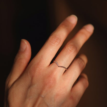 Mixed Bead and Diamond Duo Ring, Unique Chevron Diamond Ring, Beaded Chevron Wedding Ring, 14K Solid Gold Diamond Layering Ring, Guard Ring